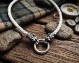 White Leather Necklace with Wolf Heads – Elegant, Unique & Nordic Inspired